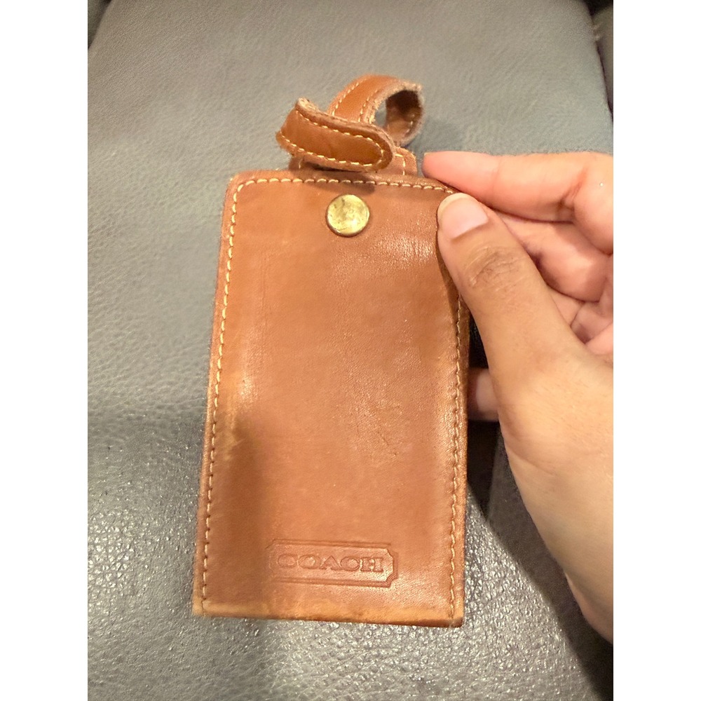 Coach Lexus Vintage Leather Luggage Tag British Tan Brass Buckle ID Holder USA